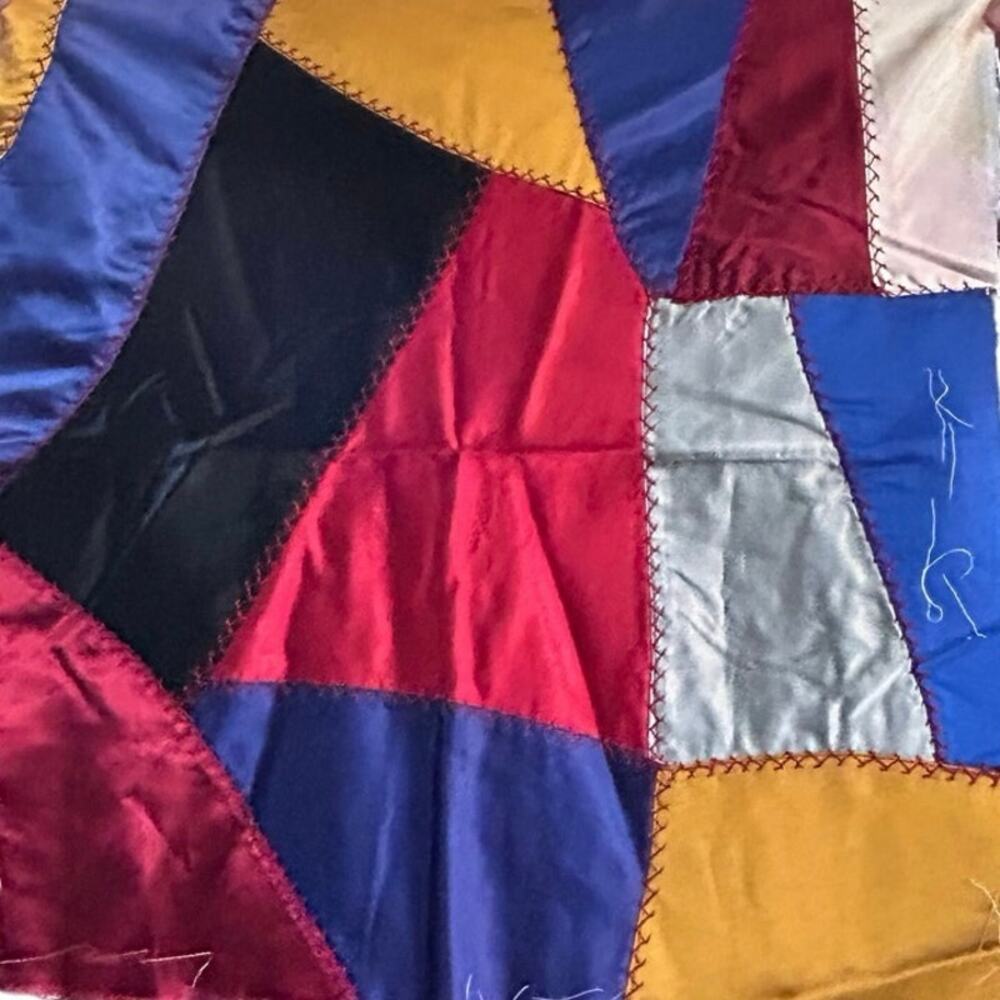 6 Antique Hand Made and Sewn Satin quilting squares